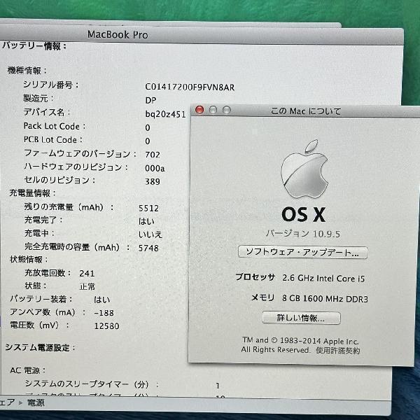 MacBook Pro Retina 13インチ Late 2013 2.6GHz Core i5 8GB 512GB A1502-下部